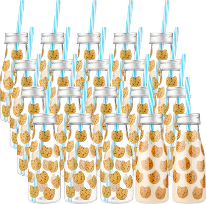 20 300 Yungyan Pcs Plastic Cookies Milk Bottles with Straws and Lids Small Clear Milk Jar with Lids Mini Juice Bottles