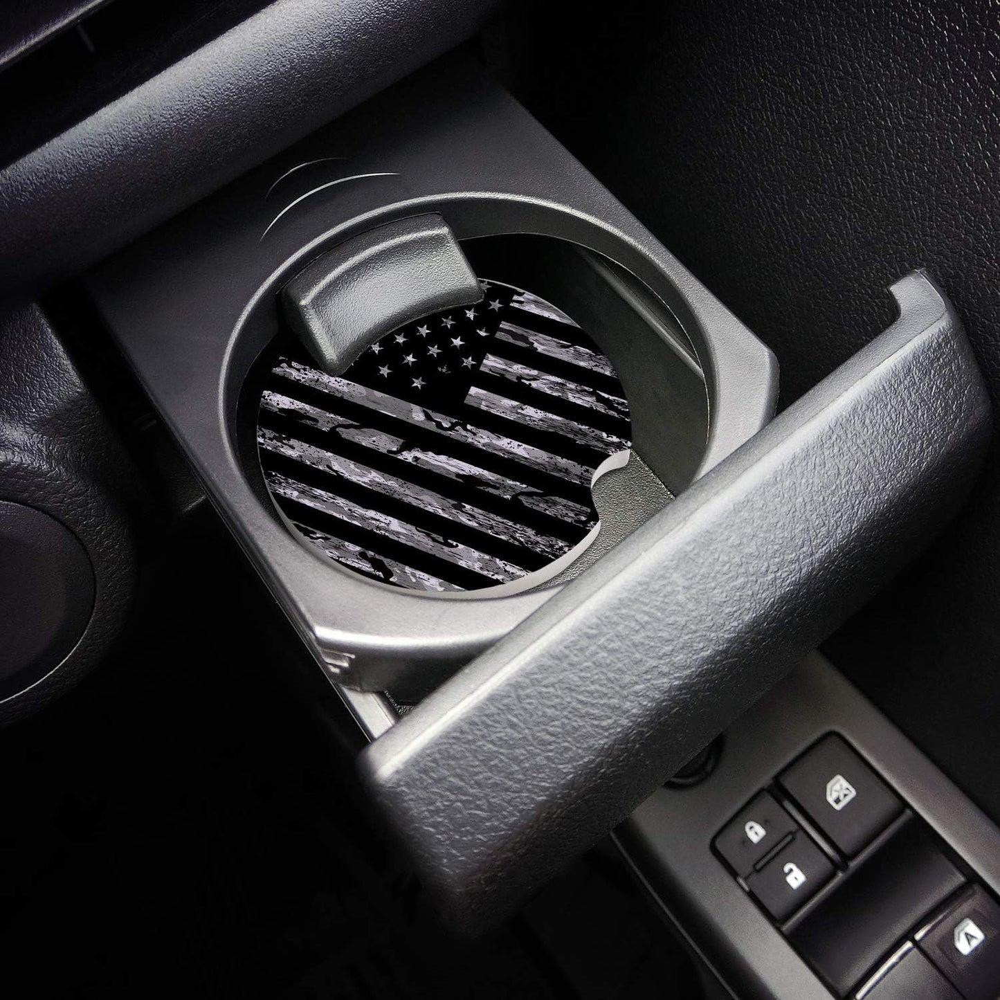 Cup Holders Car Coasters for Women/Men, 2 Pack Absorbent Ceramic Stone Drinks Coaster Set, Camo US Flag