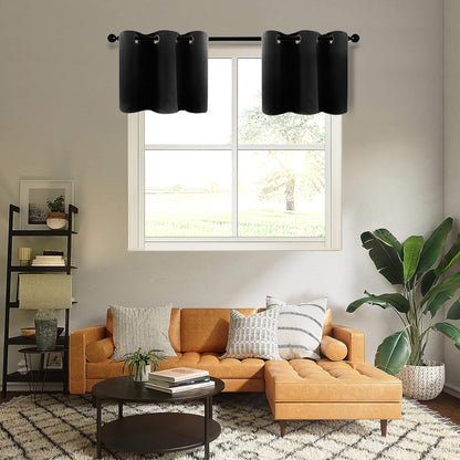 MRTREES Blackout Valance Curtain Kitchen Tiers, Room Darkening Short Cafe Curtains Set (2 Panels, 34x18)