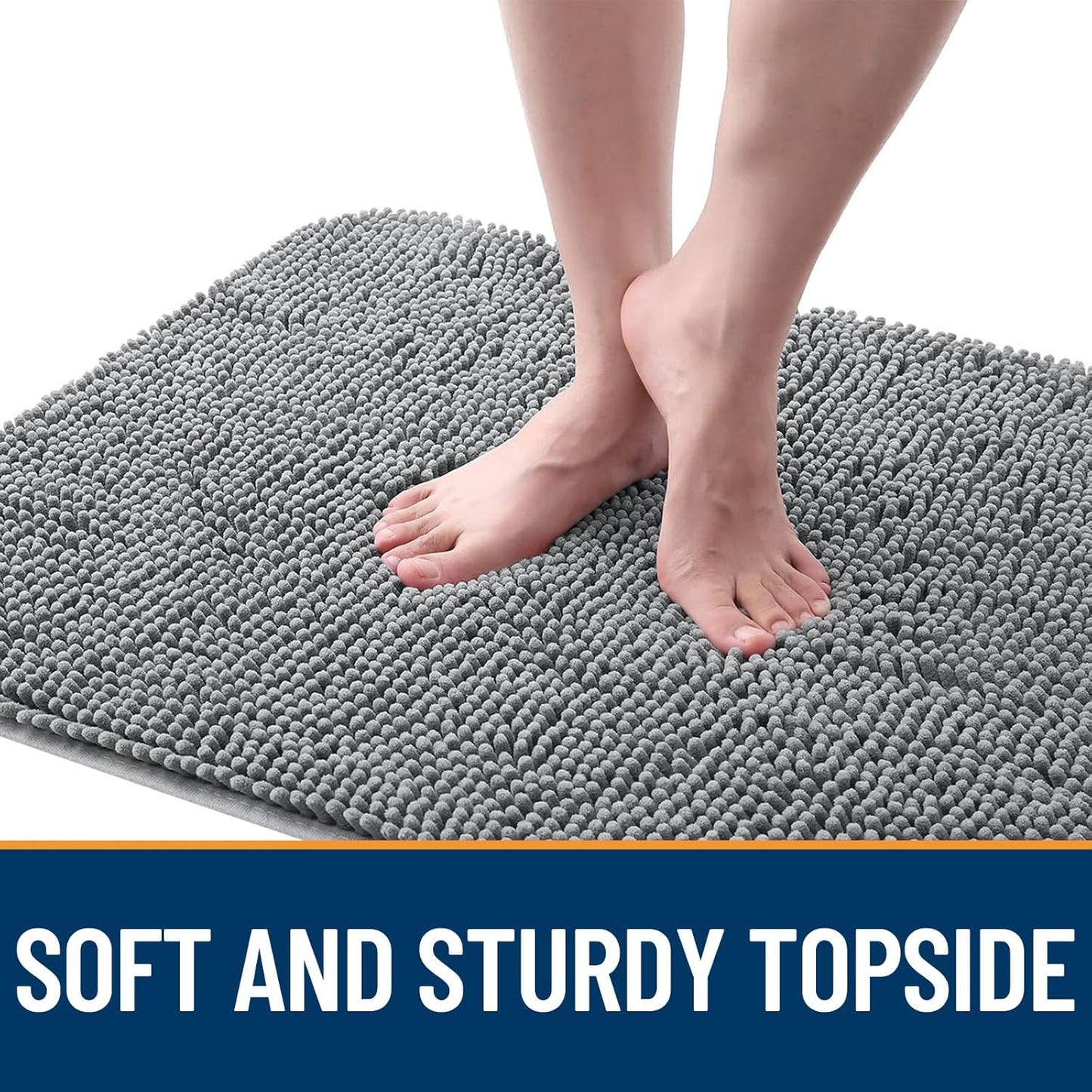 OLANLY Dog Door Mat - Absorbent Non-Slip Chenille Mat for Muddy Paws | 47x24 Inches, Grey