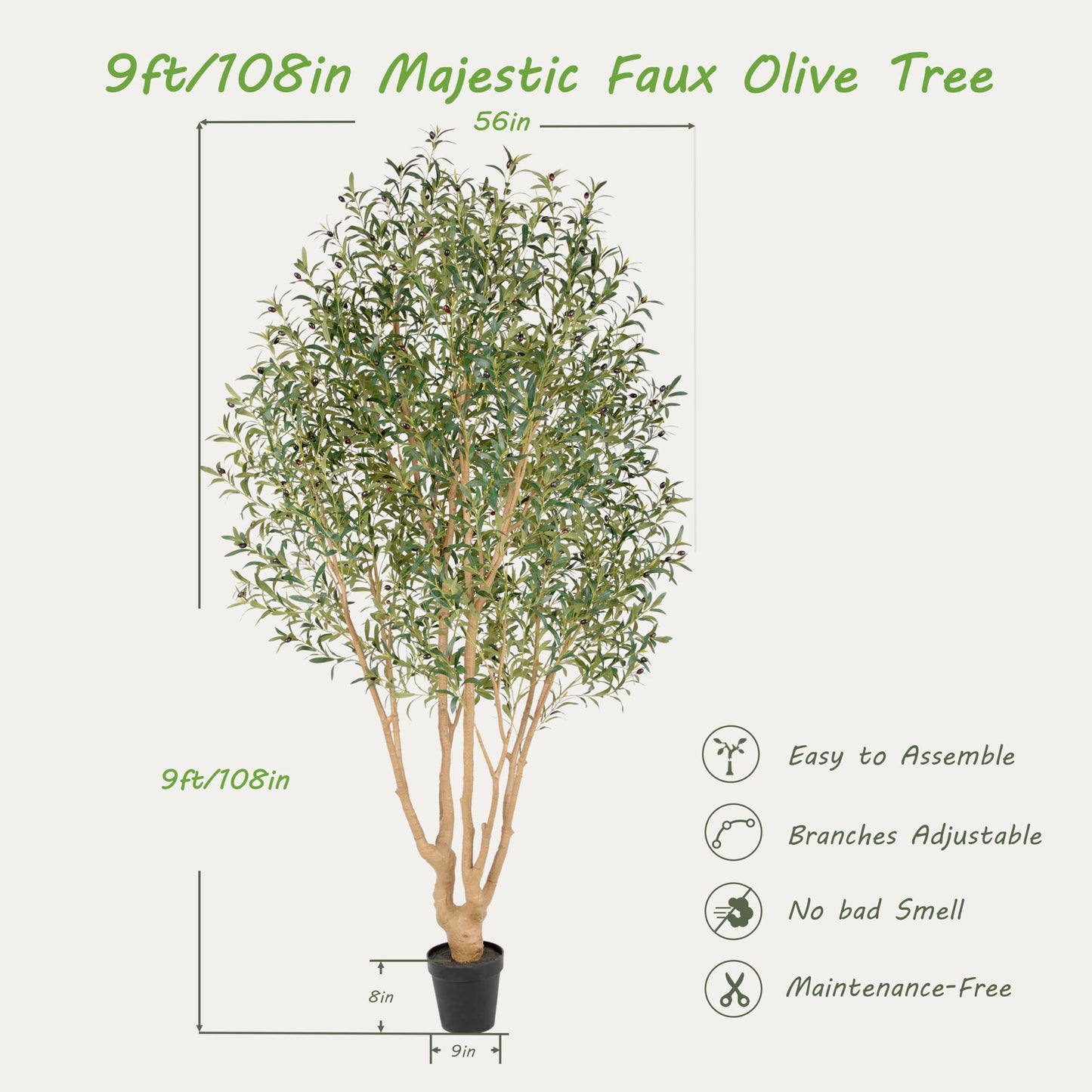 Nafresh Majestic Faux Olive Tree 9ft – Artificial Olive Tree Indoor & Outdoor with Lifelike Leaves & Textured Branches for Living Room, Office, Entryway,Patio