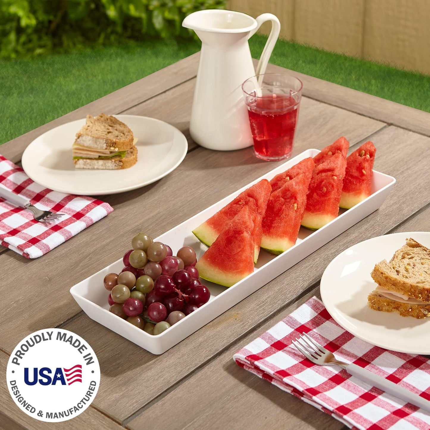 US Acrylic Avant White Plastic Serving Trays - Set of 4, 15” x 5” Narrow Reusable Platters for Appetizers & Desserts