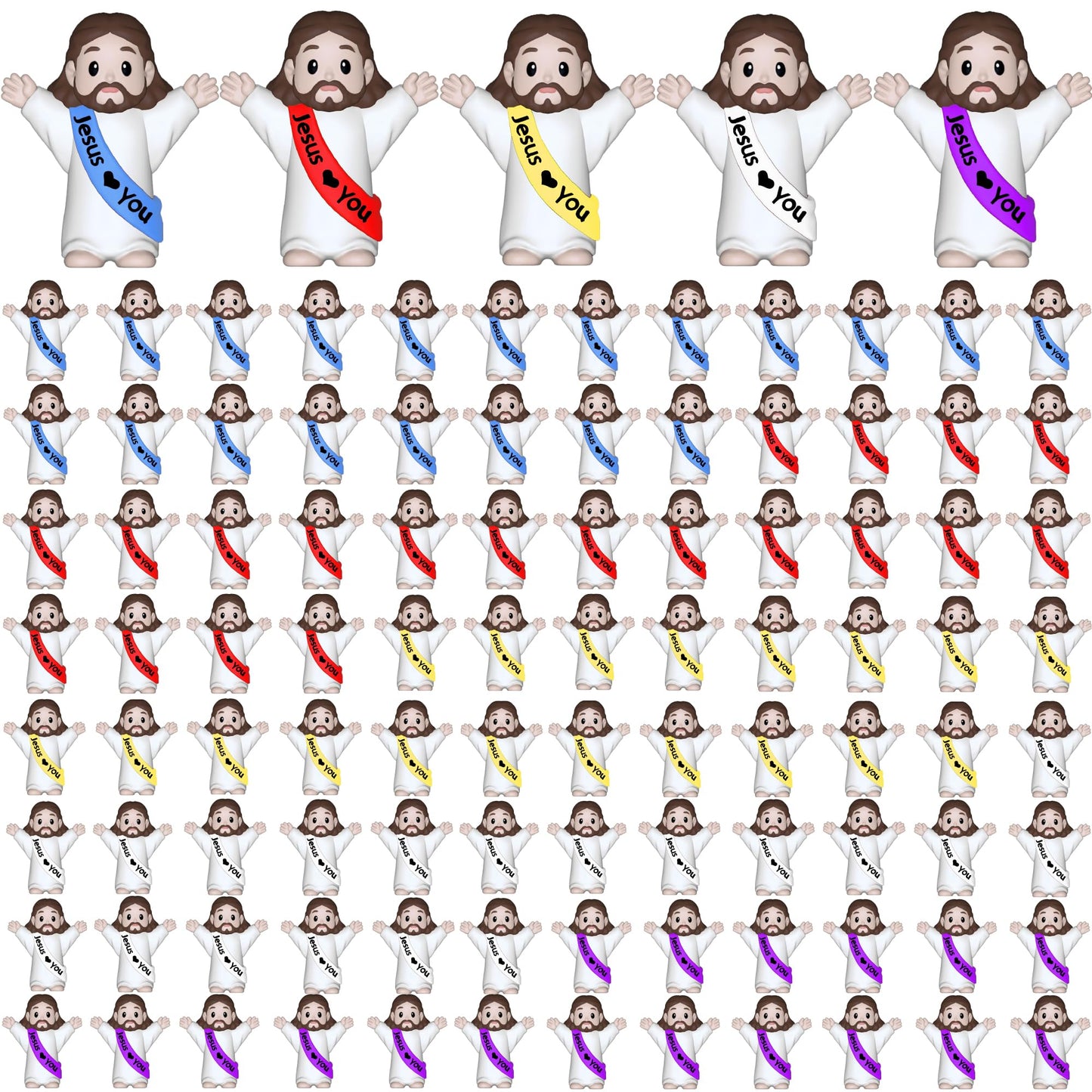 NOIENSI Jesus Loves You Figures 100 Pack – Multicolor Mini Jesus Figurines in Bulk, Little Jesus Figures for Easter, Church, and Religious Celebrations (Hand up)
