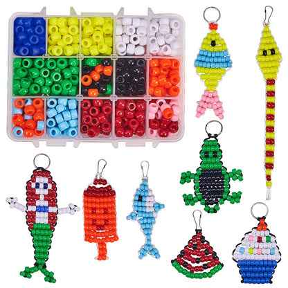 SUNNYCLUE 1 Box DIY 8 Pairs 620Pcs Bead Pets Kit 8mm Large Pony Beads Assortment Box Set with Keyring & Key Clasp, Polyester Cord, Beads Art Crafts for Adults with Instruction Christmas Craft Gift