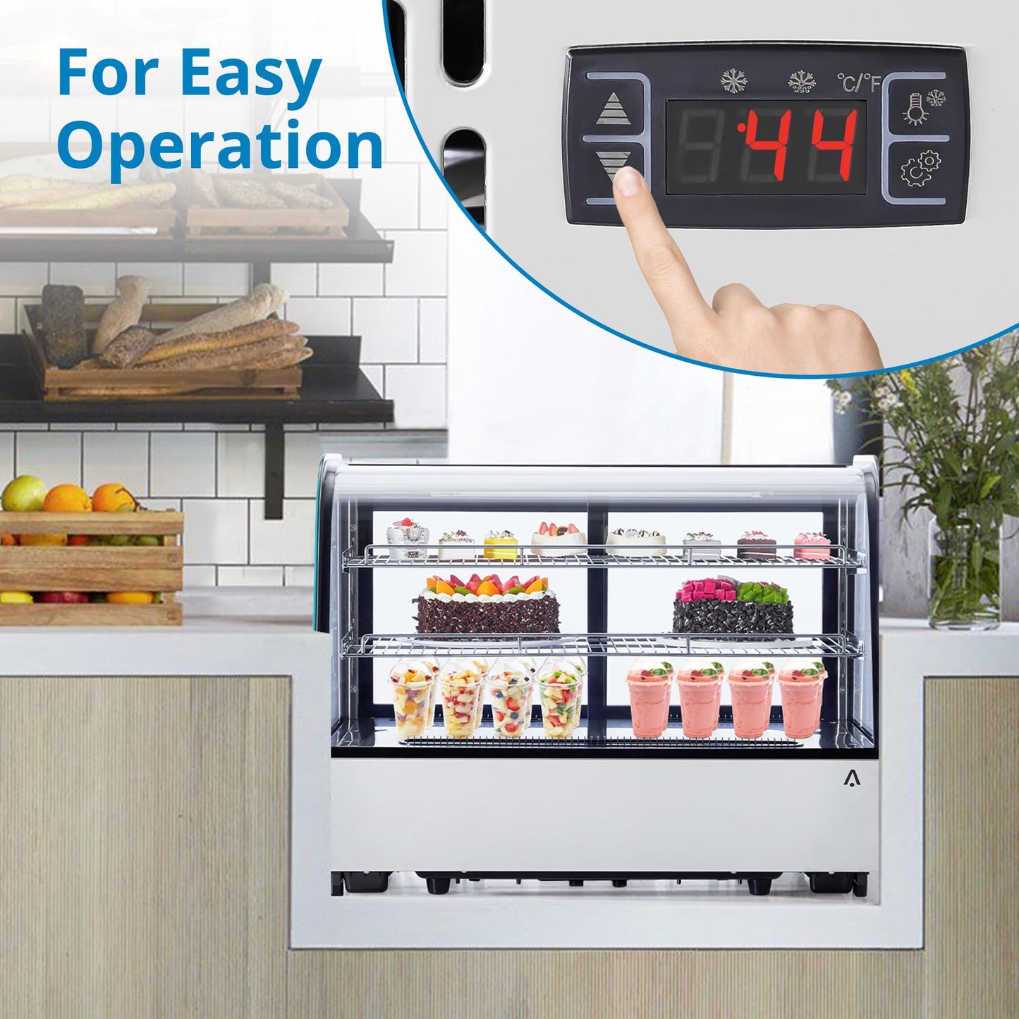 GarveeHome 4.6 Cu.Ft Countertop Display Refrigerator, Glass Door Pastry & Cake Display Case with LED, Double-Layered Glass, Adjustable Shelves, Commercial Bakery Cooler, 110V