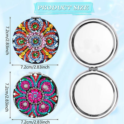 DDGYP 2 Pcs DIY Diamond Art Kits Compact Mirror, Diamond Painting Portable Pocket Mini Mirrors, Handmade Crafts for Women Daily Use & Gift Giving