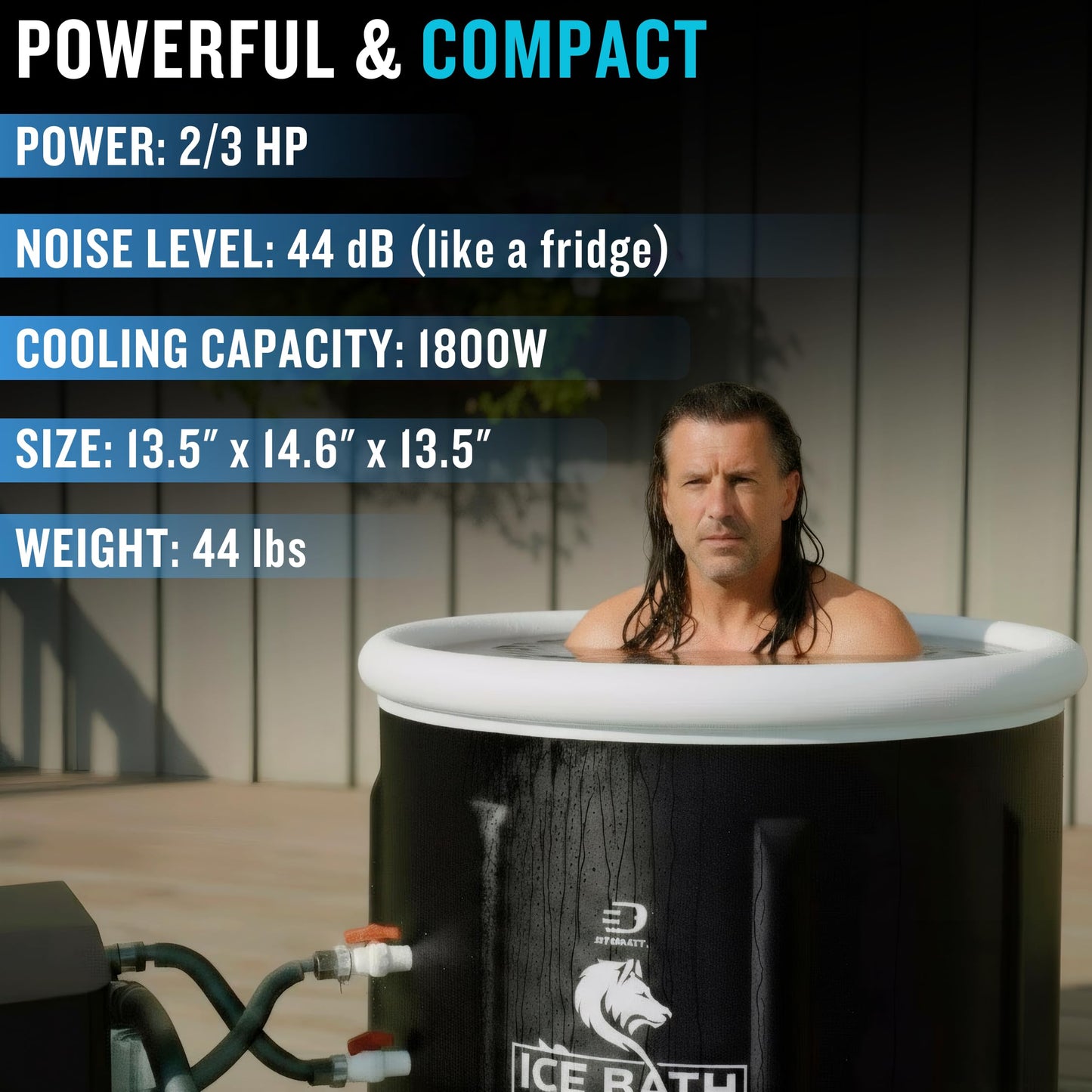 Diveblast Cold Plunge Tub With Water Chiller, Pump and Filter - Low Consumption 2/3 HP Cold Plunge Chiller - Cools Water Down to 39°F