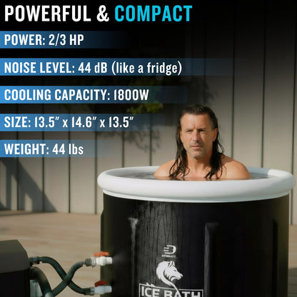 Diveblast Cold Plunge Tub With Water Chiller, Pump and Filter - Low Consumption 2/3 HP Cold Plunge Chiller - Cools Water Down to 39°F