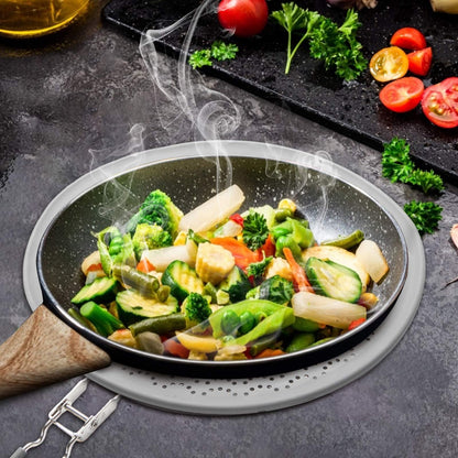 13” Silicone Splatter Screen Pan Cover with Folding Handle, Heat Insulation Cooling Mat, Strainer, Drain Board, Oil Splash Guard for Frying Pan