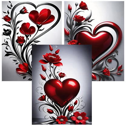 mrpwnle 3 Pack Diamond Art Kits for Adults, Valentines Day Heart Flowers Diamond Painting Kits, 5D Diamonds Painting, DIY Full Drill Gem Art Crafts Kit Home Wall Decor Gifts 11.8x15.7 inch