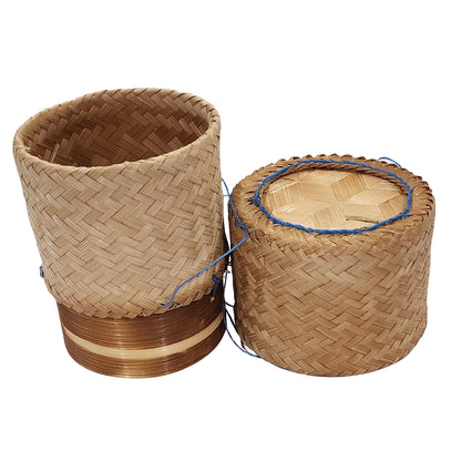 Heavens Tvcz Handwoven Bamboo Sticky Rice Box 3.4" | Thai Traditional Rice Basket with Lid | Eco Food Container – Perfect for Asian Food Serving & Home Deco