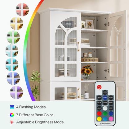 Tribesigns 8-Tier Bookshelf with Doors and LED Lights, 68.9" Tall Bookcase with Adjustable Shelves, Modern Wooden Display Cabinet for Living Room, Home Office, Bedroom, White (1PC)