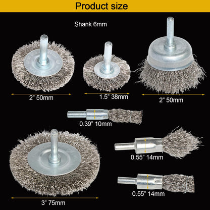Hiqalty 10PCS Stainless Steel Wire Wheel Brush Set,Cup Wire Brush for Drill with 1/4 Inch Shank, Wire Brushes for Cleaning Rust Removal, Corrosion & Scrub Surfaces
