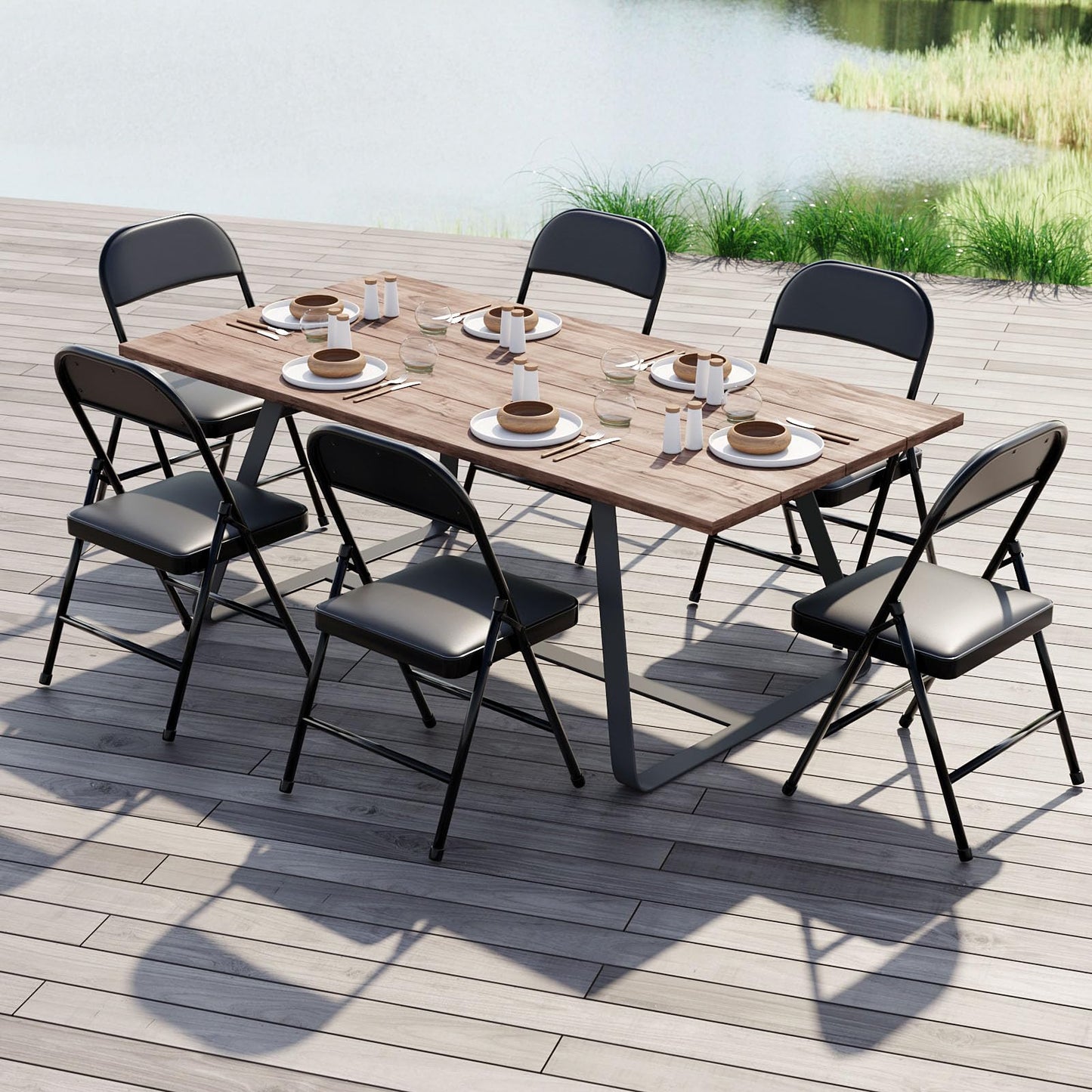 Nazhura 4 Pack Folding Chairs with Padded Vinyl Cushion Chairs with Comfortable Cushion and Durable Steel Frame for Home and Office, for Indoor and Outdoor Events (Black Vinyl Padding 16 Pack)