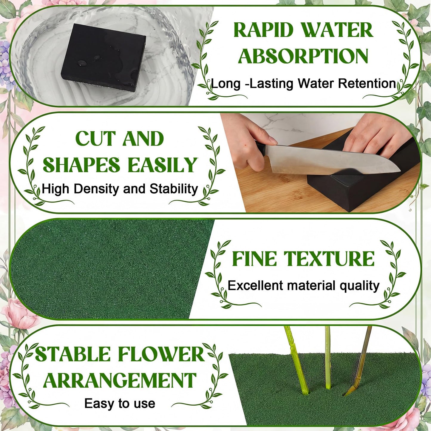 Maasechs 12 Pcs Floral Foam Blocks for Flower Arrangements, 5.5 x 3.1 x 1.7 Inch Wet and Dry Plant Foam for Florist Flowers, Wedding, Birthdays, Home DIY and Garden Decoration (Green, Black, White)