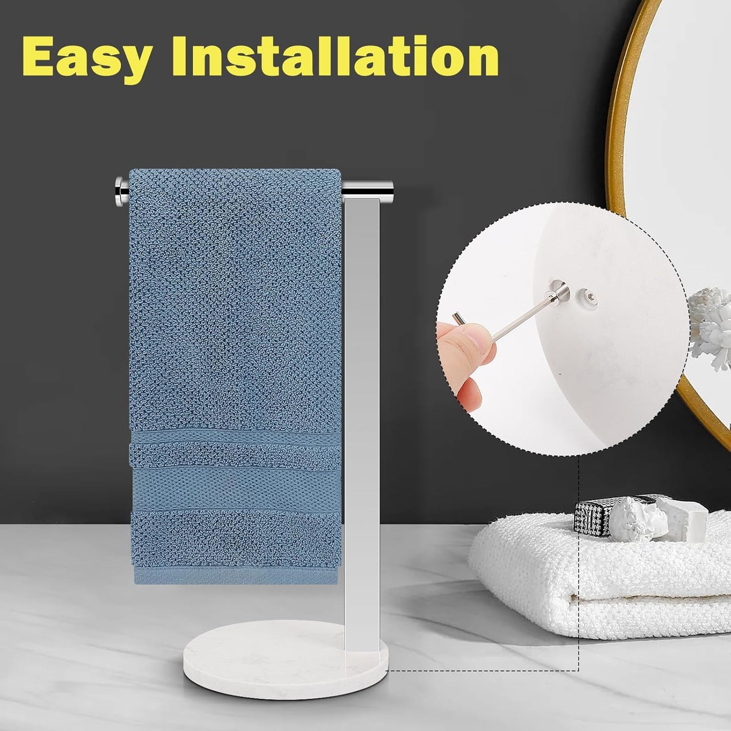 SUS304 Stainless Steel L-Shaped Hand Towel Holder, Thickened Bathroom Towel Rack for Countertop Vanity (Chrome)