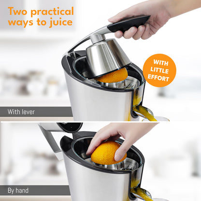 LEBENLANG Stainless Steel Electric Orange Juicer 600W I Incl. Stainless Steel Cone & BPA-Free | Electric Juicer Citrus Press Fruit Press I High Juice Yield for Oranges & Lemons