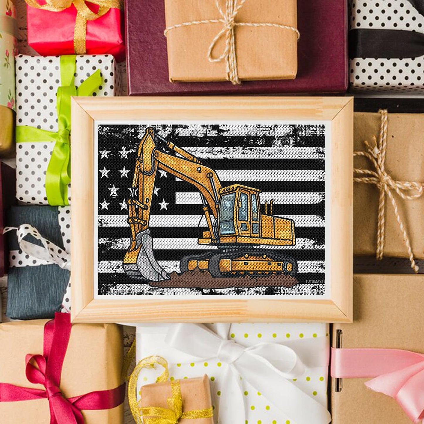 TUTUMAY21 Excavators Diamond Painting Kit, 5D DIY Diamond Art with Round Diamonds for Home Wall Decor and Gifts 12x16 inch