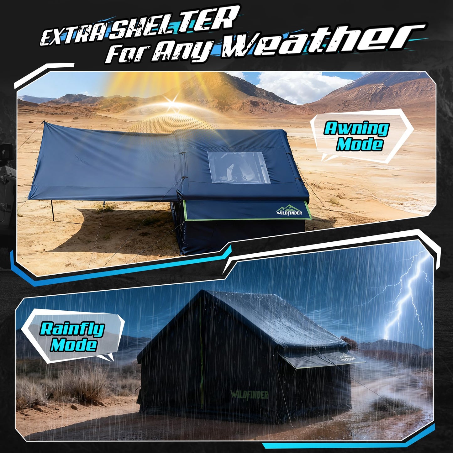 Inflatable Tent with Skylight & Awning, Inflatable Tents for Camping, Blow Up Tent with Stove Jack, Glamping Tent with Mesh Windows & Doors, Waterproof Oxford Tents for Camping 4-6 Person