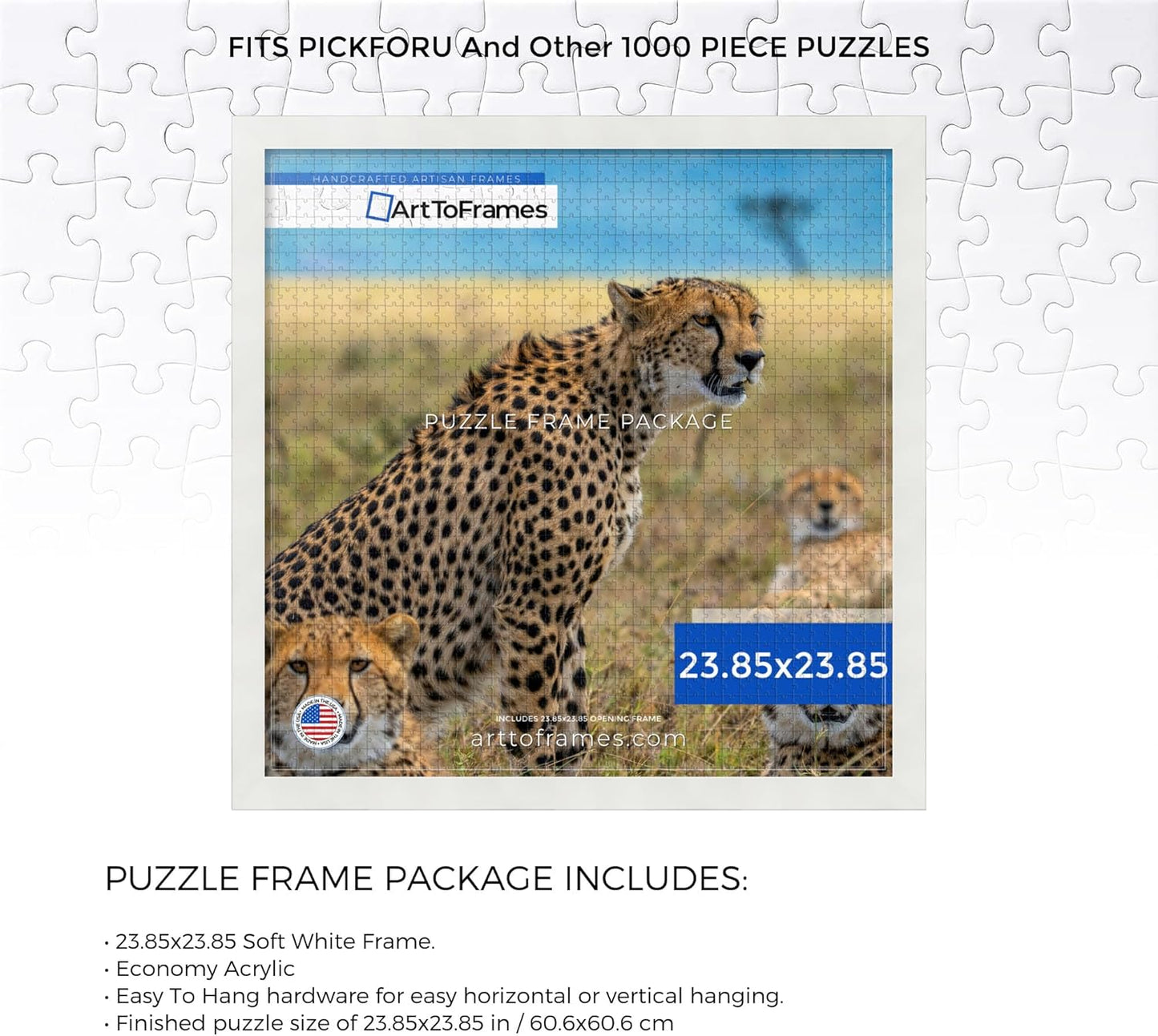 23.85x23.85 INCH 60.6x60.6 CM 1000 1.25 Inch (Puzzle5179-23.85x23.85) ArtToFrames / White Frame for piece Puzzles.This