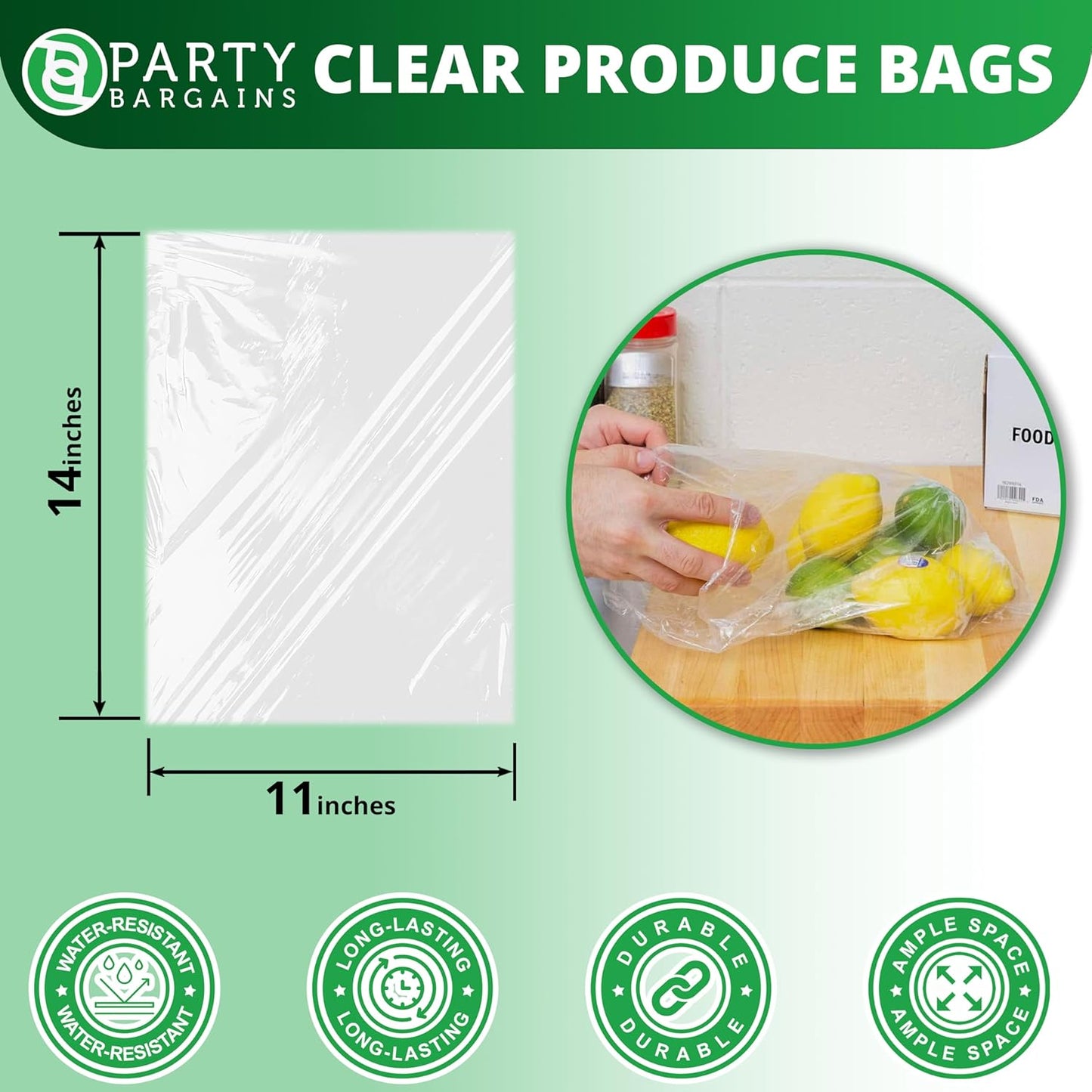 PARTY BARGAINS 11" x 14" Plastic Produce Bags on a Roll - 900 Clear Grocery and Bread Bags, Convenient Pack