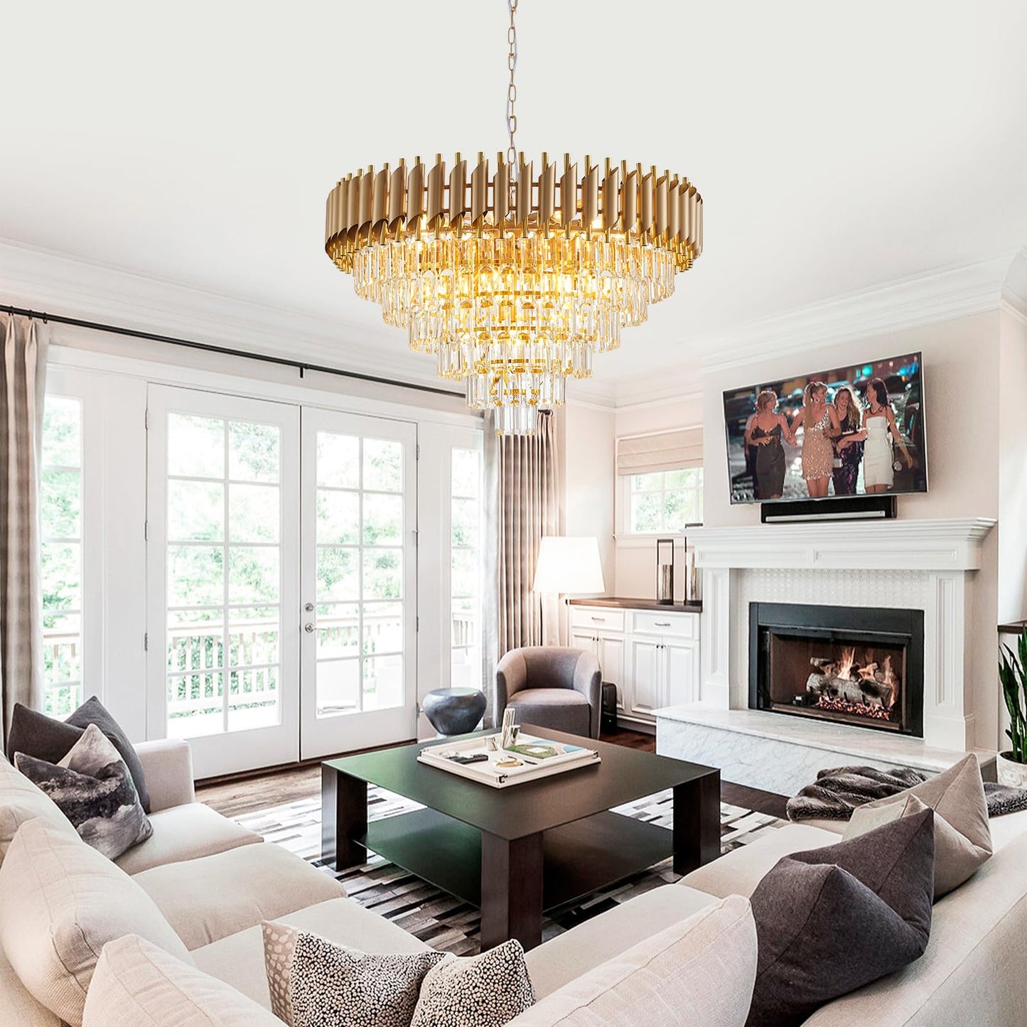 Aixialin Large Crystal Chandelier 30" Modern Hanging Crystal Pendant, 6 Tiers K9 Crystal Ceiling 16 Lights Fixtures, Round Pendant Lighting Large Chandelier for Entryway Dining Room Staircase