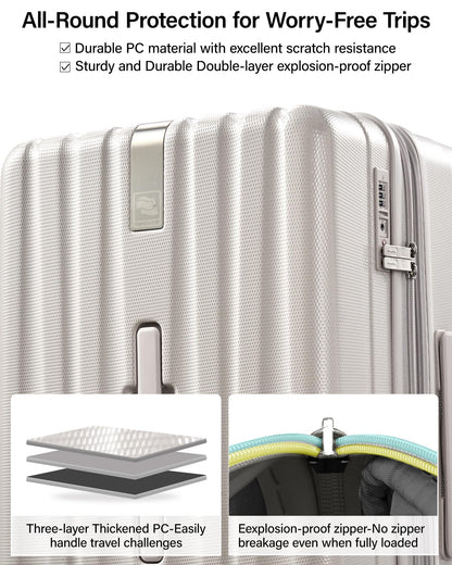 Hanke 24 Inch Plus Expandable Luggage Large Suitcases with Wheels, Medium Checked Luggage Hard Shell Suitcases, PC Trunk Luggage Extra Large Suitcase with Lock for Women Men(Ivory White)
