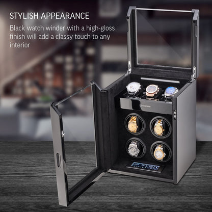 TIMECUBE Watch Winder for 4 Watches with 15 Winding Programs and 3 Watch Storage Slots (Black)