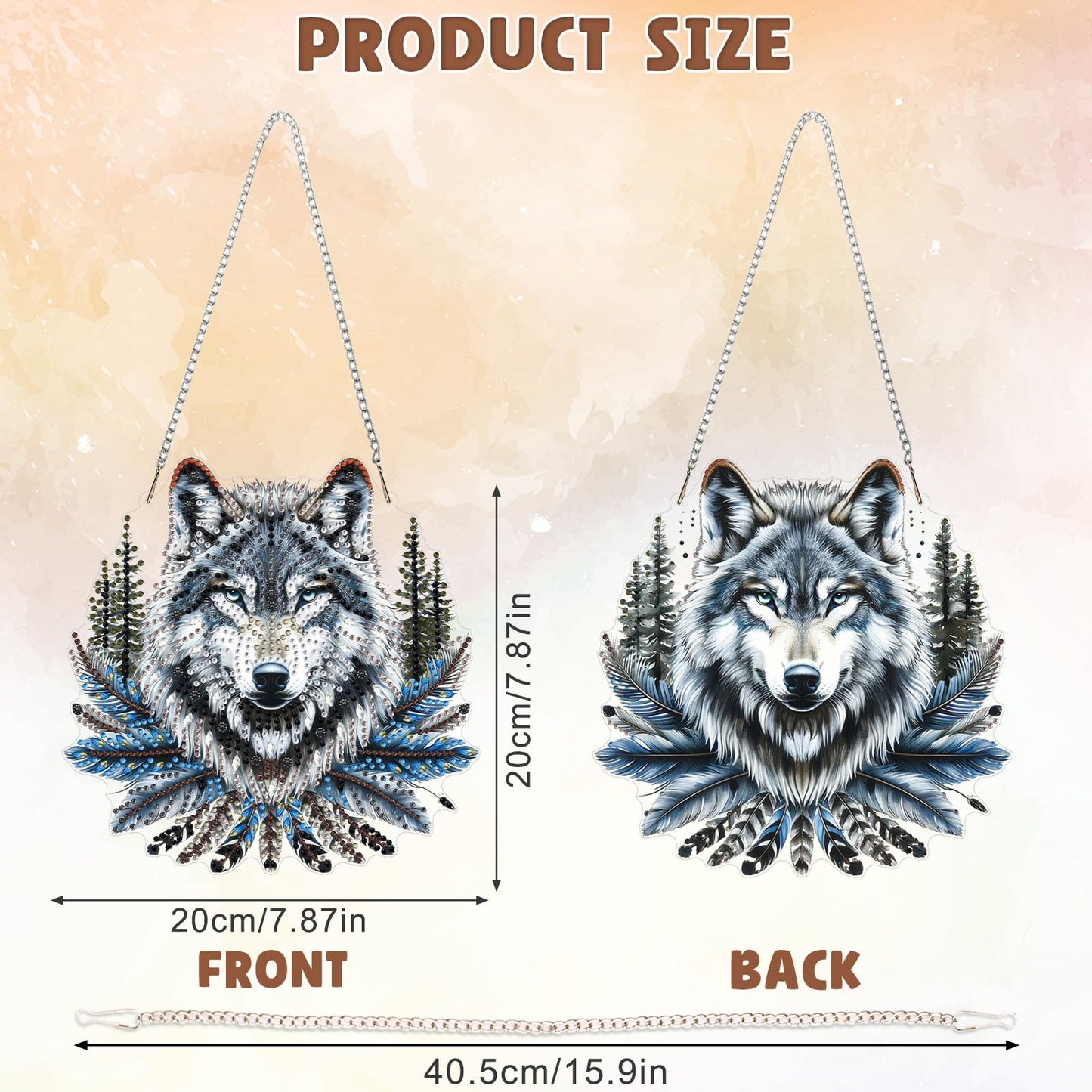 DOMROM Diamond Art Hanging Kits for Adults, Wolf Special Shaped Diamond Painting, Gem Art Suncatchers Ornament, Rhinestone Decor for Home Garden Window Wall Decor