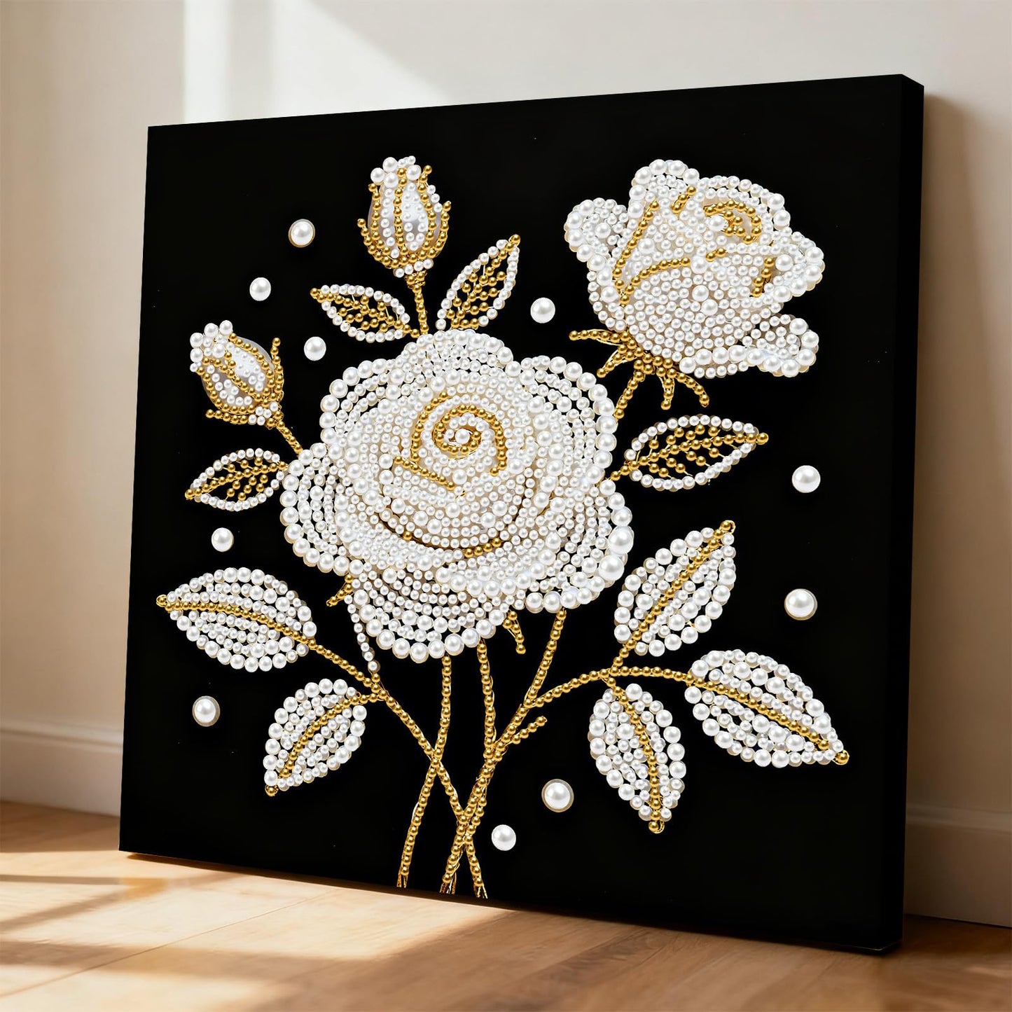 yzARTche Diamond Art Pearl Painting Kit, DIY Pearl Art Painting with Black Frame, Handmade Gem Dot Picture Craft for Home Wall Decor Present Set-21-Rose