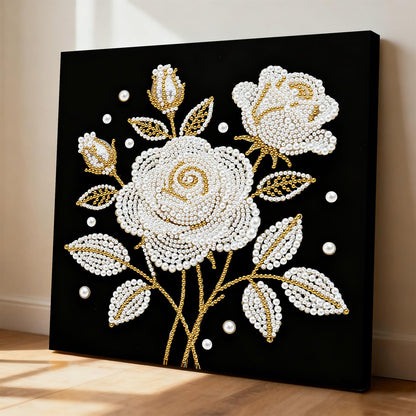 yzARTche Diamond Art Pearl Painting Kit, DIY Pearl Art Painting with Black Frame, Handmade Gem Dot Picture Craft for Home Wall Decor Present Set-21-Rose
