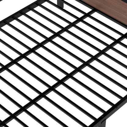 Bellemave Metal Bunk Bed Twin XL Over Queen Size with Storage Shelves & LED Light,Heavy Duty Bunk Bed Frame with Wood Board & Sturdy Slats,Twin XL Over Queen Bunk Beds for Bedroom,Noise Free, Black