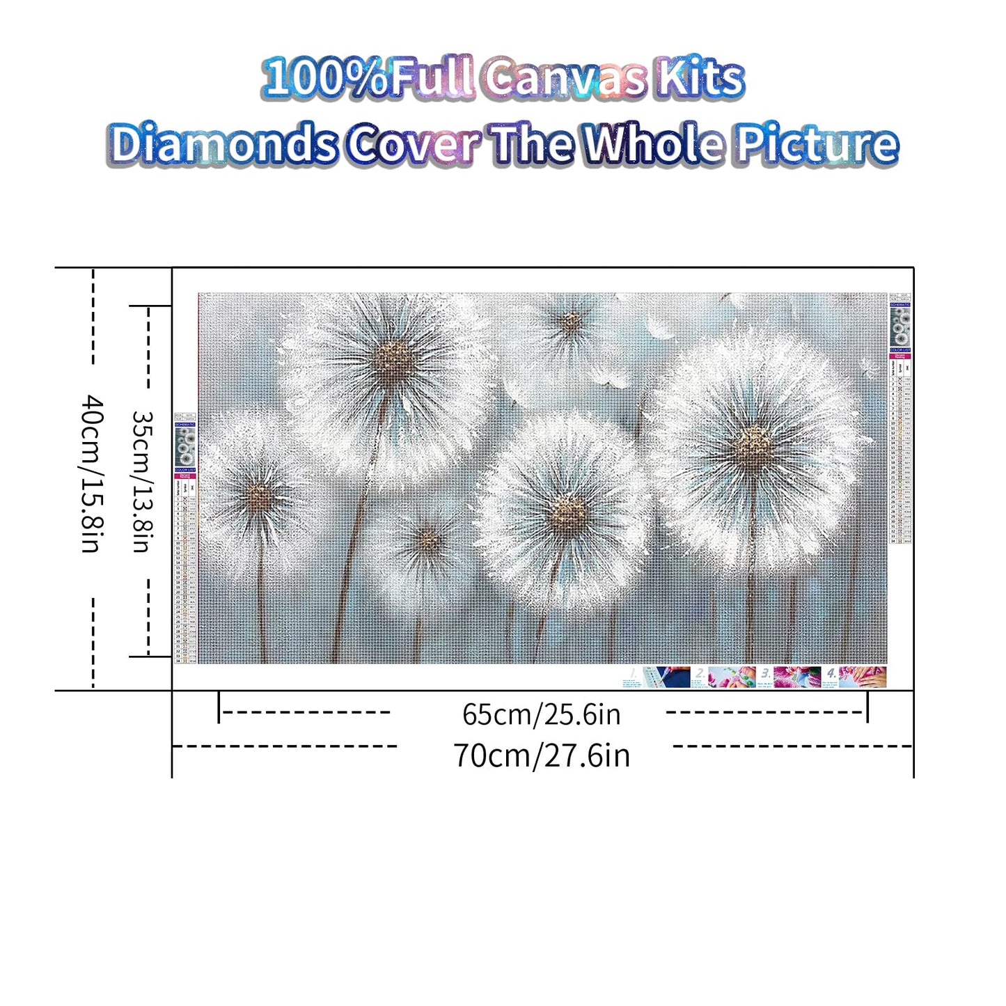 YALKIN Square 5D Diamond Painting Kits for Adults, Dandelion Large Diamond Art Kits Full Drill Diamond Painting Kit for Adult Beginners, DIY Crystal Picture Art for Home Wall Decor 40x70CM/15.8x27.6in