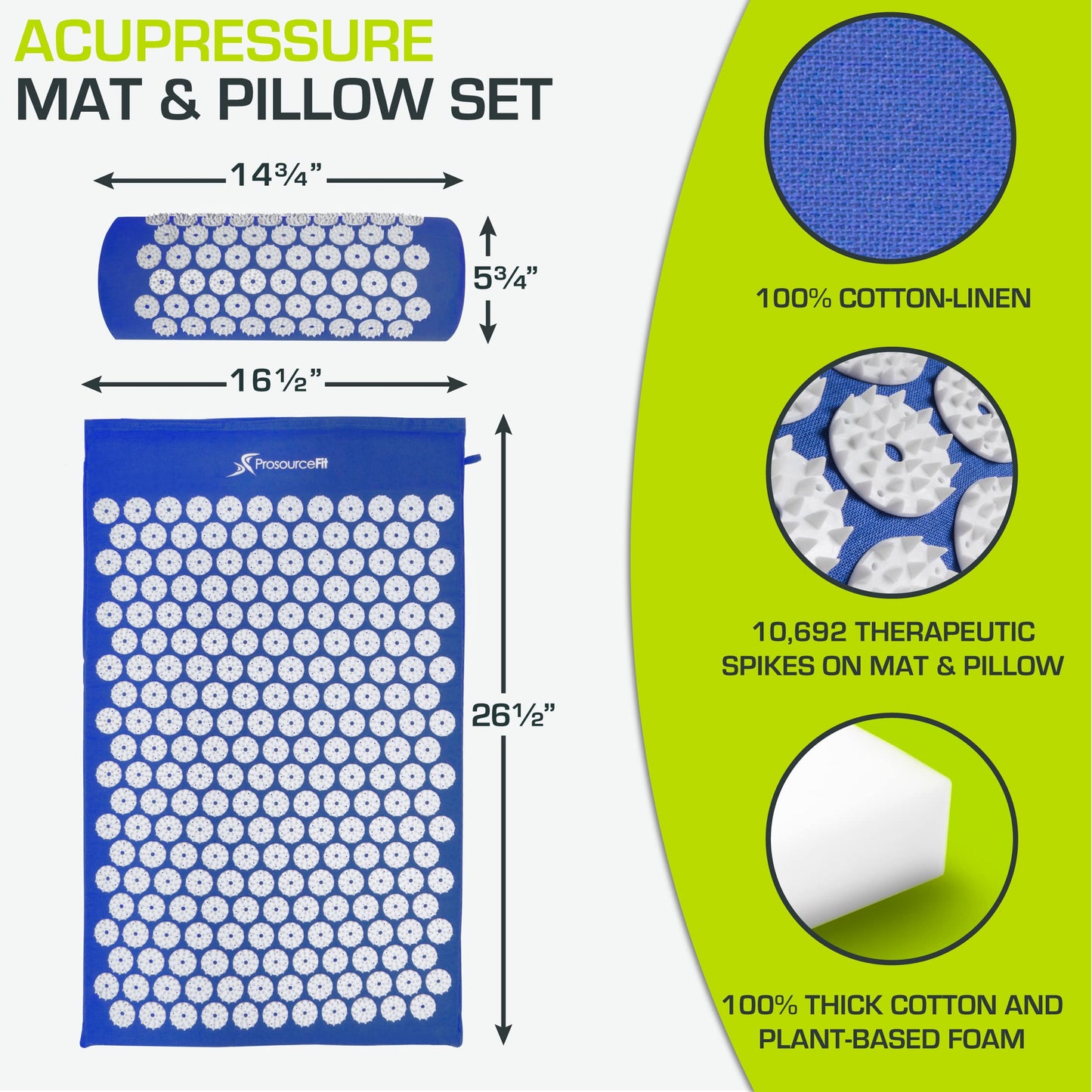 ProsourceFit Acupressure Mat and Pillow Set for Back/Neck Pain Relief and Muscle Relaxation