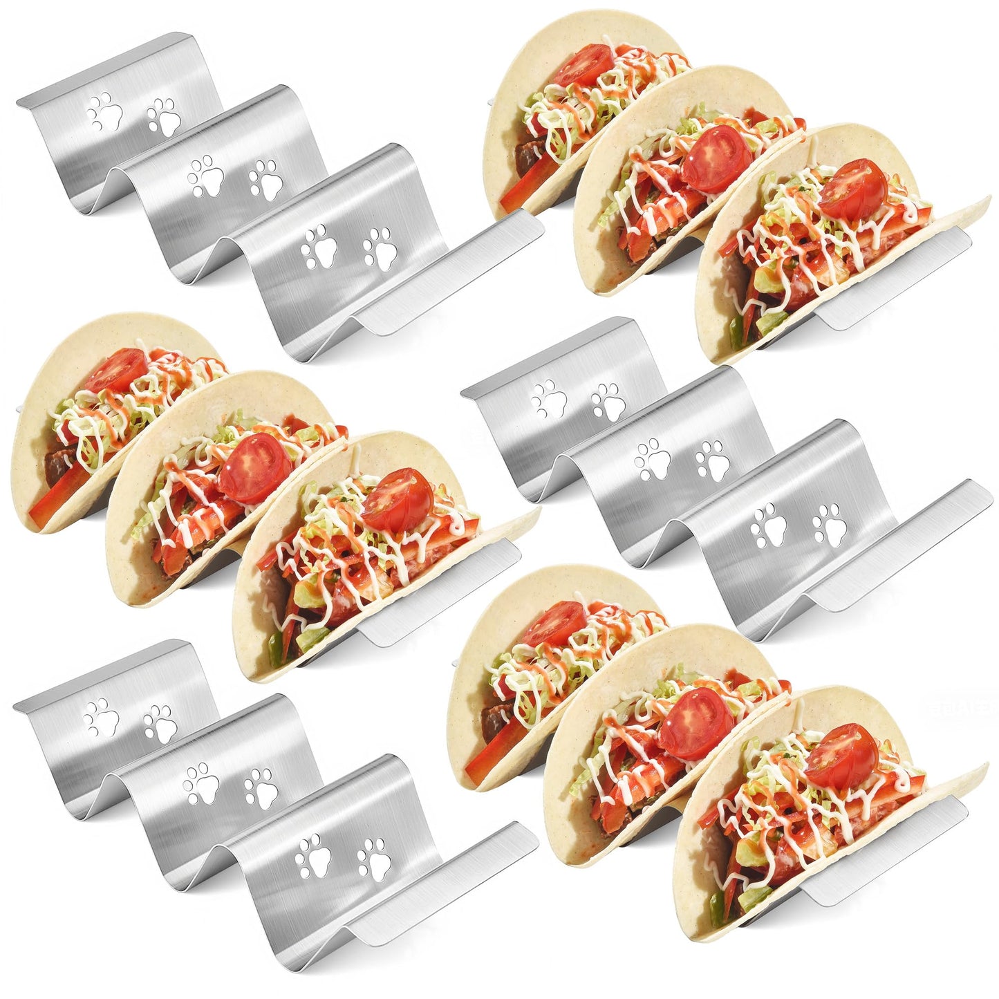 Mini Taco Holders Set of 6 Stainless Steel Taco Holder for Kids Taco Night - Premium Easy To Use and Clean Taco Stand For 3 Soft Hard Shell Tacos - Perforated with Bear Paw