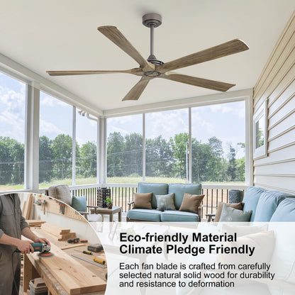 WINGBO 60 Inch Ceiling Fan without Light - 5 Carved Solid Wood Blades, 6-Speed Reversible DC Motor, Noiseless Remote Control Ceiling Fan No Light for Bedroom Living Room Kitchen, Charcoal and Gray