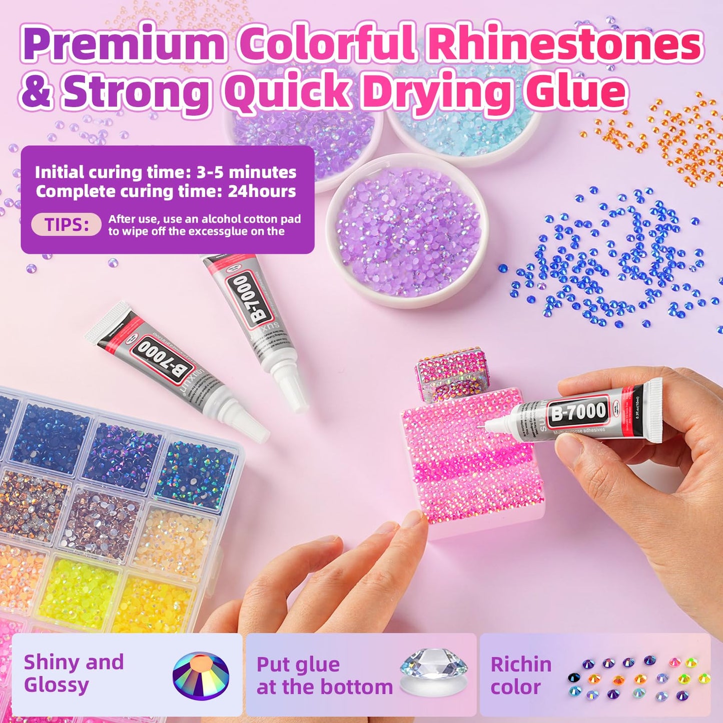 40000Pcs 40 Colors Resin Jelly Rhinestones Kit, 3mm Flatback Rhinestones with 3Pcs B7000 Jewelry Glue & Tools, Bedazzler Kit with Rhinestones, All-in-One Bedazzling Kit for DIY Arts & Crafts Gifts
