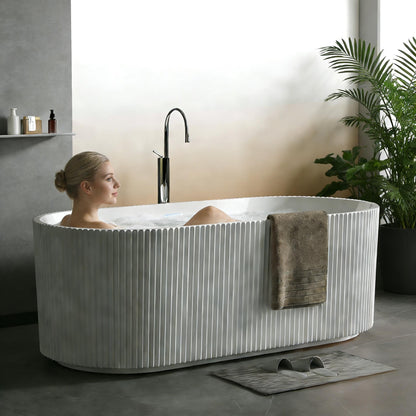 67" Acrylic Freestanding Bathtub, Modern Soaking Tub with Matte Drain and Overflow, Ergonomic Deep Design, Double-Walled Insulation, CUPC Certified, Easy Clean, Slip-Resistant, Gloss White