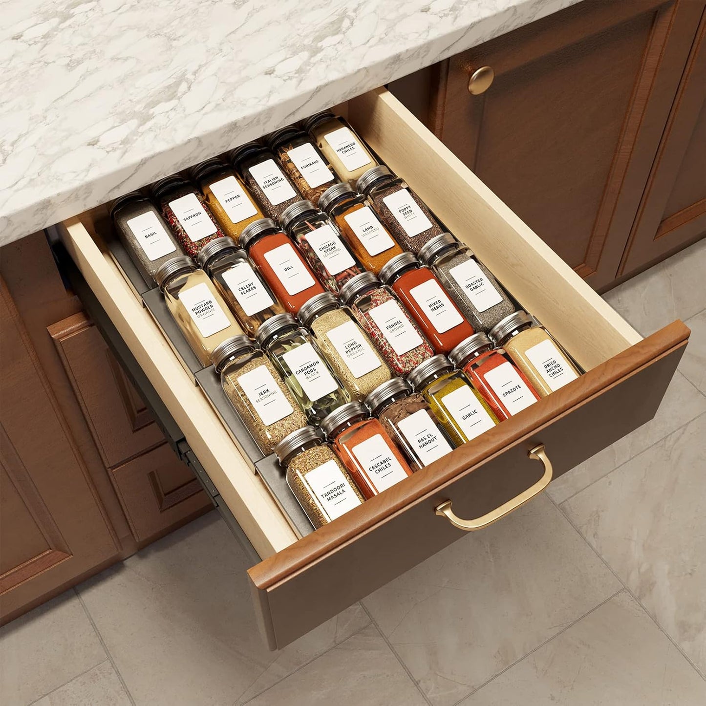24 4oz SpaceAid Pcs Spice Jars with Labels, Empty Glass Spice Bottles, Minimalist Farmhouse Spice Labels Stickers