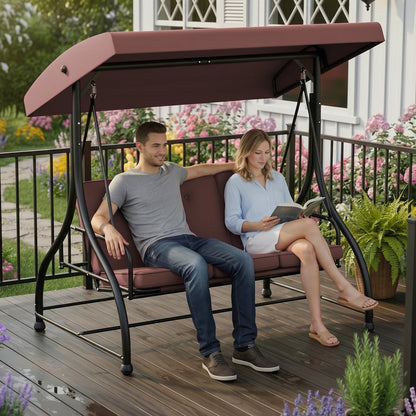 3 Seat Outdoor Porch Swing with Stand, 760 lbs Capacity Heavy Duty Patio Glider Swings for Adults, Convertible 2 in 1 Patio Swings Bed with Adjustable Canopy & Thick Cushions for Garden Yard