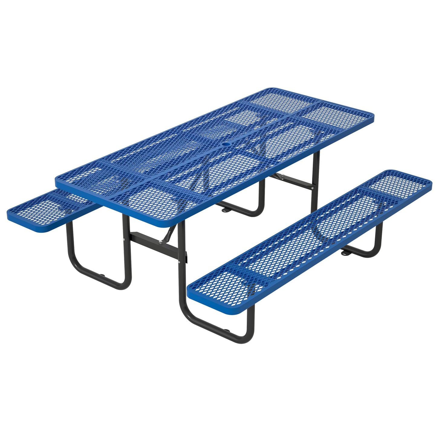Dvasovio 72'' Rectangular Metal Picnic Table with 1.73" Umbrella Hole, Heavy Duty Steel Mesh Table Set, Weather Resistant Sturdy Outdoor Furniture, for Patio, Garden, Courtyard & BBQ, Blue
