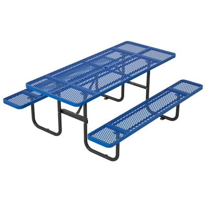 Dvasovio 72'' Rectangular Metal Picnic Table with 1.73" Umbrella Hole, Heavy Duty Steel Mesh Table Set, Weather Resistant Sturdy Outdoor Furniture, for Patio, Garden, Courtyard & BBQ, Blue