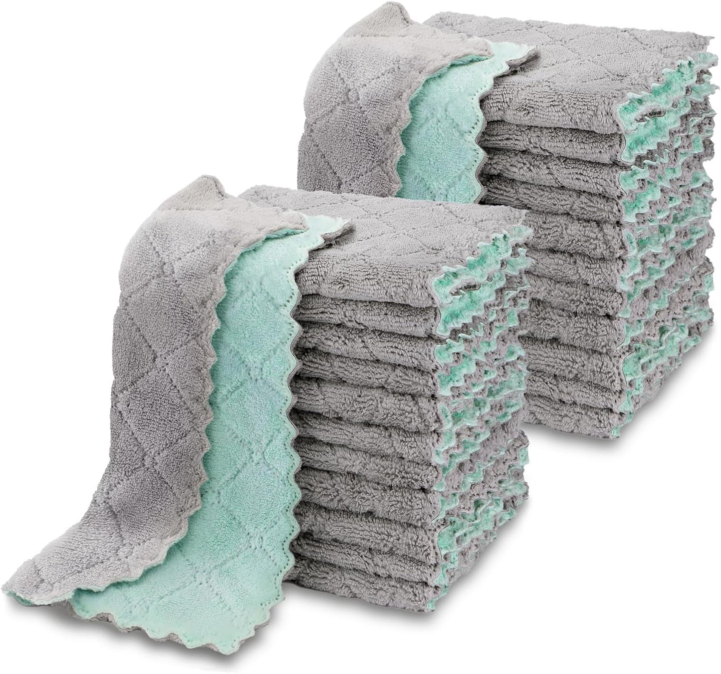 24 Pack 6.3" x10.4" AIDEA Kitchen Towels, Absorbent Coral Fleece Dish Towels, No Odor Reusable Dish Cloths, Microfiber