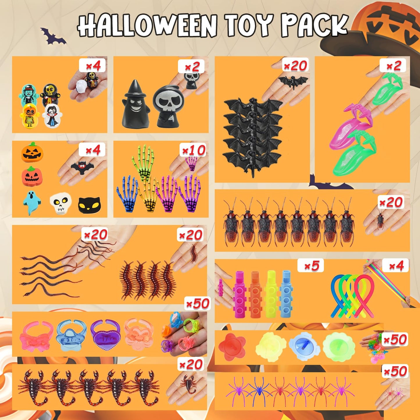 650Pcs Halloween Party Favors for Kids, Bulk Fidget Toys for Party Supplies, Halloween Treats Non Candy School Classroom Carnival Prizes, Treasure Box Toy Chest, Halloween Gifts, Goodie Bag Stuffers
