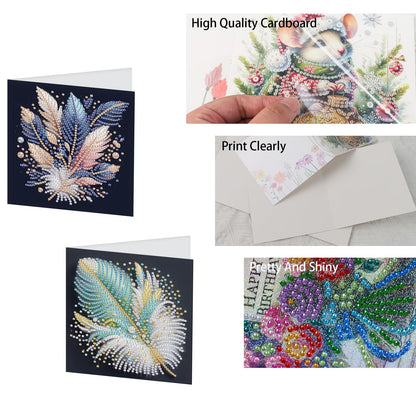 TDFERAN 6 Pack DIY Diamond Painting Greeting Cards Assortment with Envelopes Diamond Art Kits for Adults Blank Cards Cards for All Occasions Thank You Baby Wedding and More Note Cards Feather