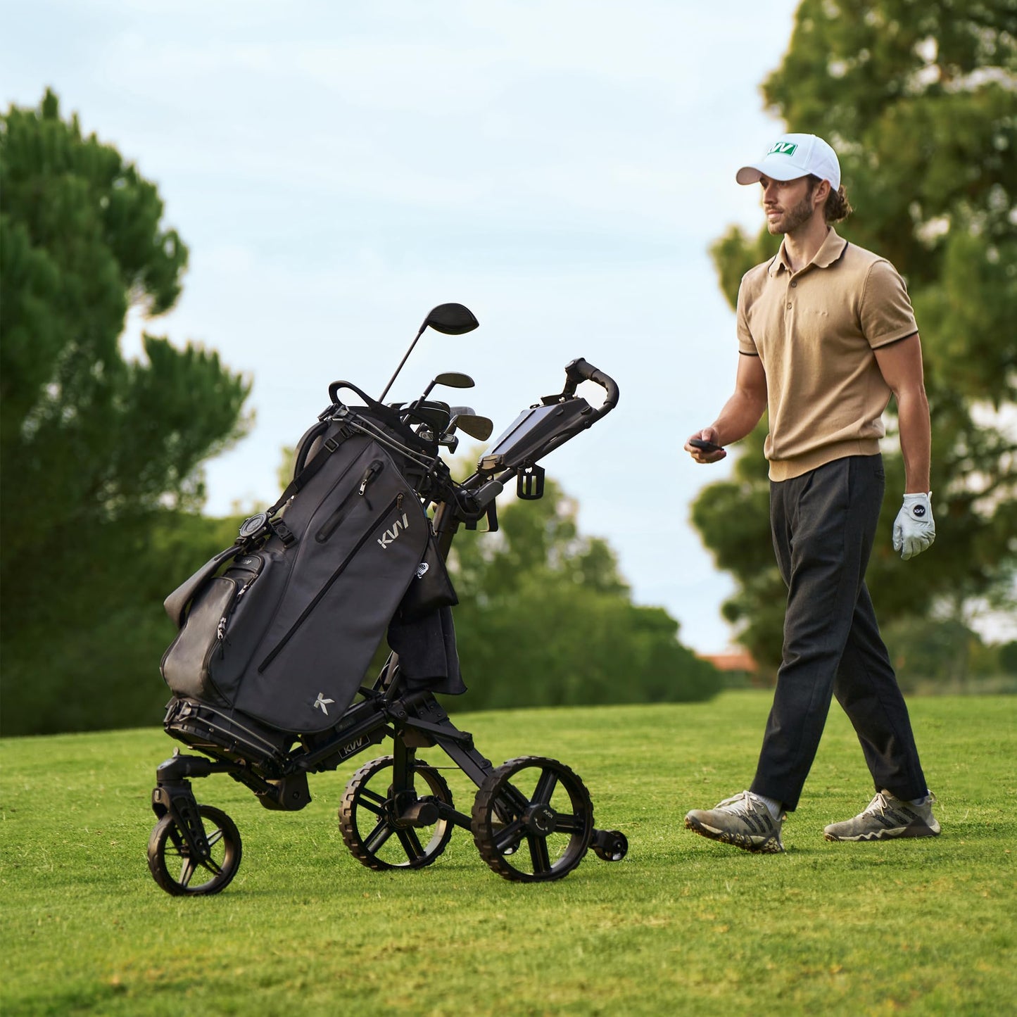KVV Electric Golf Push Cart with Remote Control, Smallest Folding Size, Suitable for All Terrains, Lightweight and Super Compact Electric Golf Cart