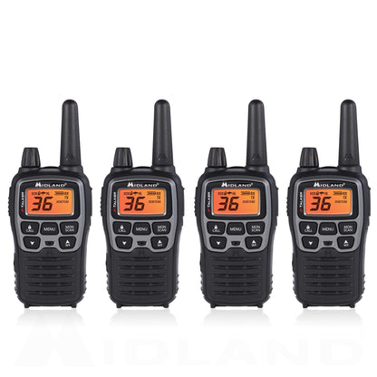 Midland T71VP3 36 Channel FRS Two-Way Radio - Up to 38 Mile Range Walkie Talkie - Black/Silver (Pack of 4), 6.2" x 1.3" x 2.3", Model Number: T71X4VP3
