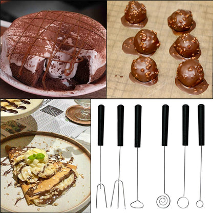 6Chocolate Dipping Tools Set Candy Dipping Tools+2 Culinary Decorating Spoons,Stainless Steel Chef Art Pencil Spoons,Plated Decoration Spoons for Decorative Plates Cake Creamer Coffee