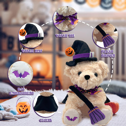 Numyawl Teddy Bear Stuffed Animal Witch Bear with Broomstick Witchy Stuff - Witch Gifts for Women, Cool Witchy Birthday Gifts for Kids - Cute Purple Bear Plush Toy Party Decorations - 8 Inch