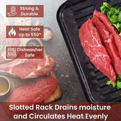 Broiler Pan for Oven Nonstick 16.75” x 13” Ceramic Coated - Broiling Pan for Oven Withstands Heat up to 550° F Heavy Duty Broil Pans and Rack Circulates Heat and Drains Fat (Speckled)